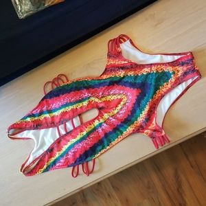 Large cutout one piece bathing suit tie dye